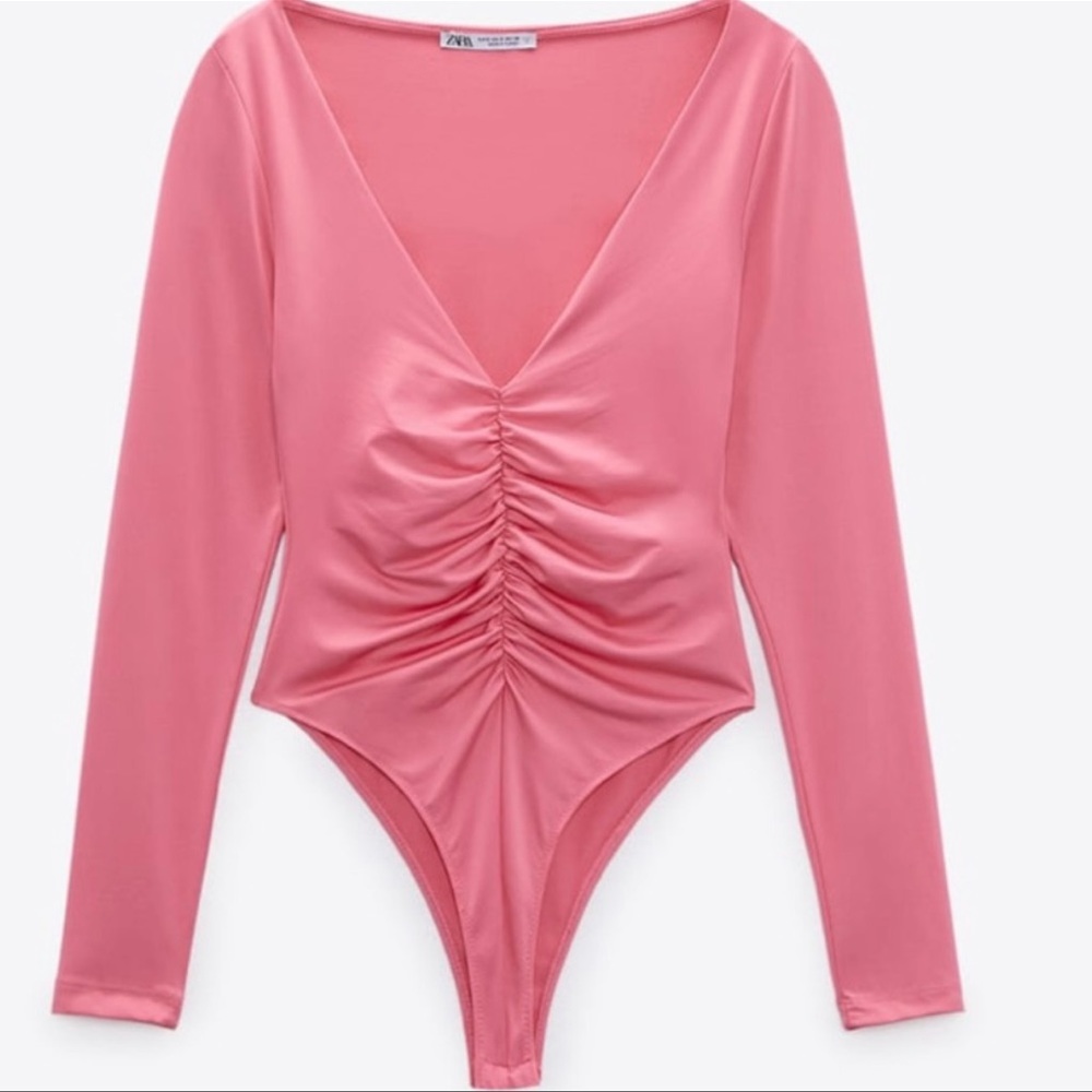 Zara long sleeve ruched front bodysuit
